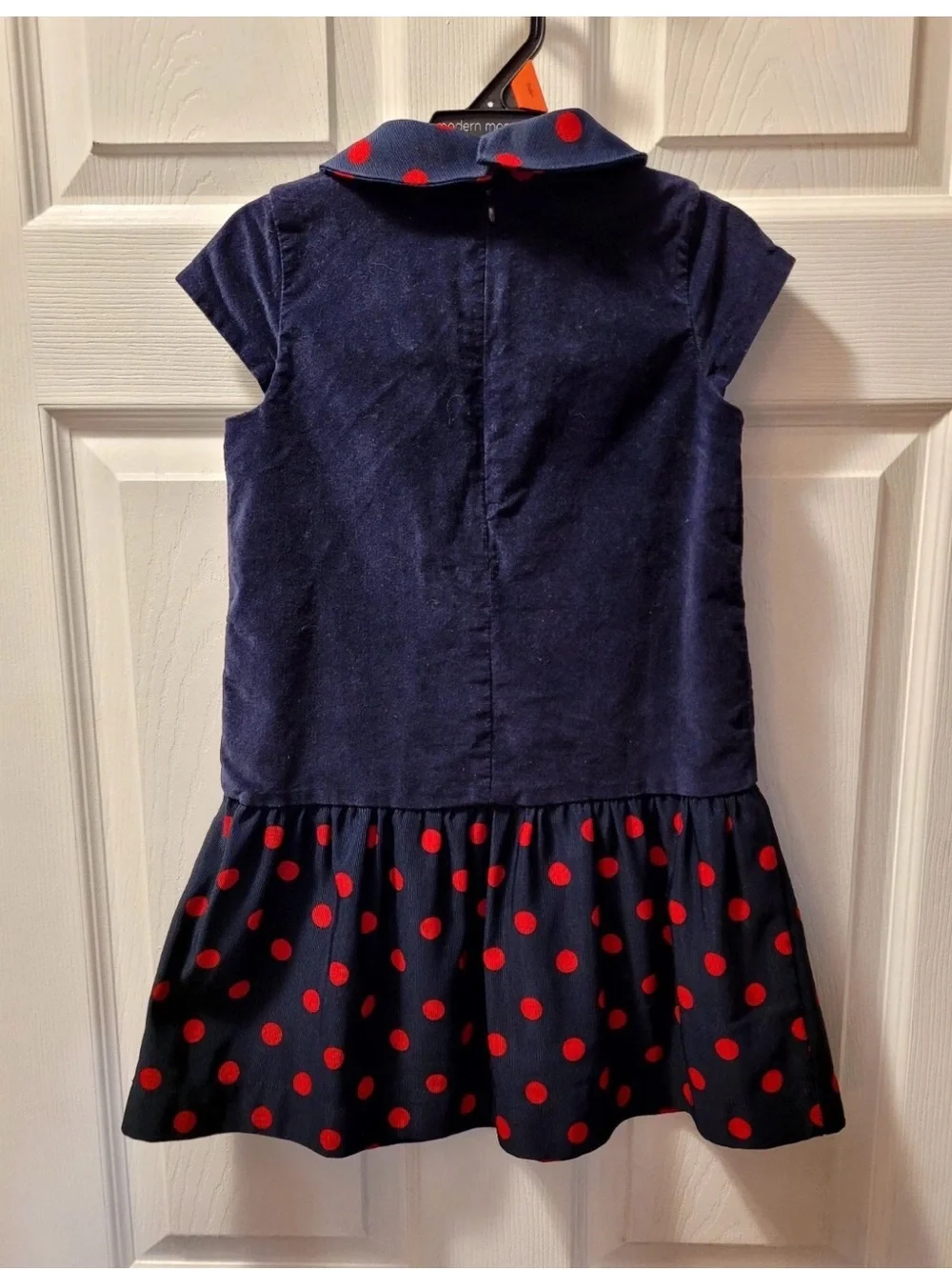 Baby Gap Blue & Red Polka Dot Drop Waist Velvet Dress